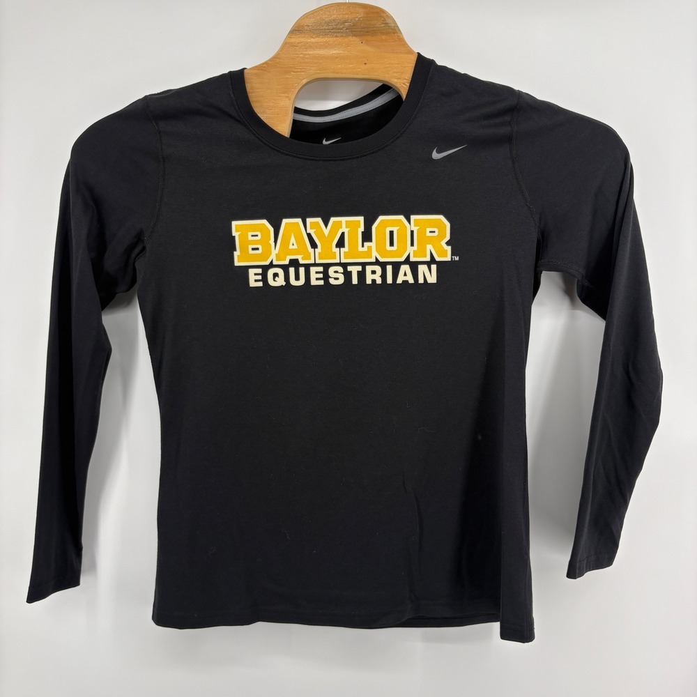 Nike Baylor Equestrian Shirt Womens Medium Black Excellent Dri-FIT Long Sleeve